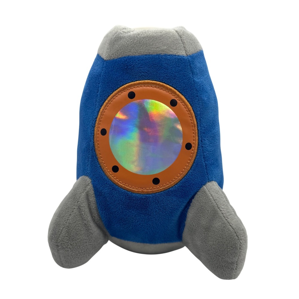 Your Zone Blue Plush Rocket Ship Coin Plush Bank Space Theme Holographic Window